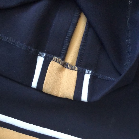 Navy crepe dress pant with sporty mustard & white side stripes - Picture 4 of 13